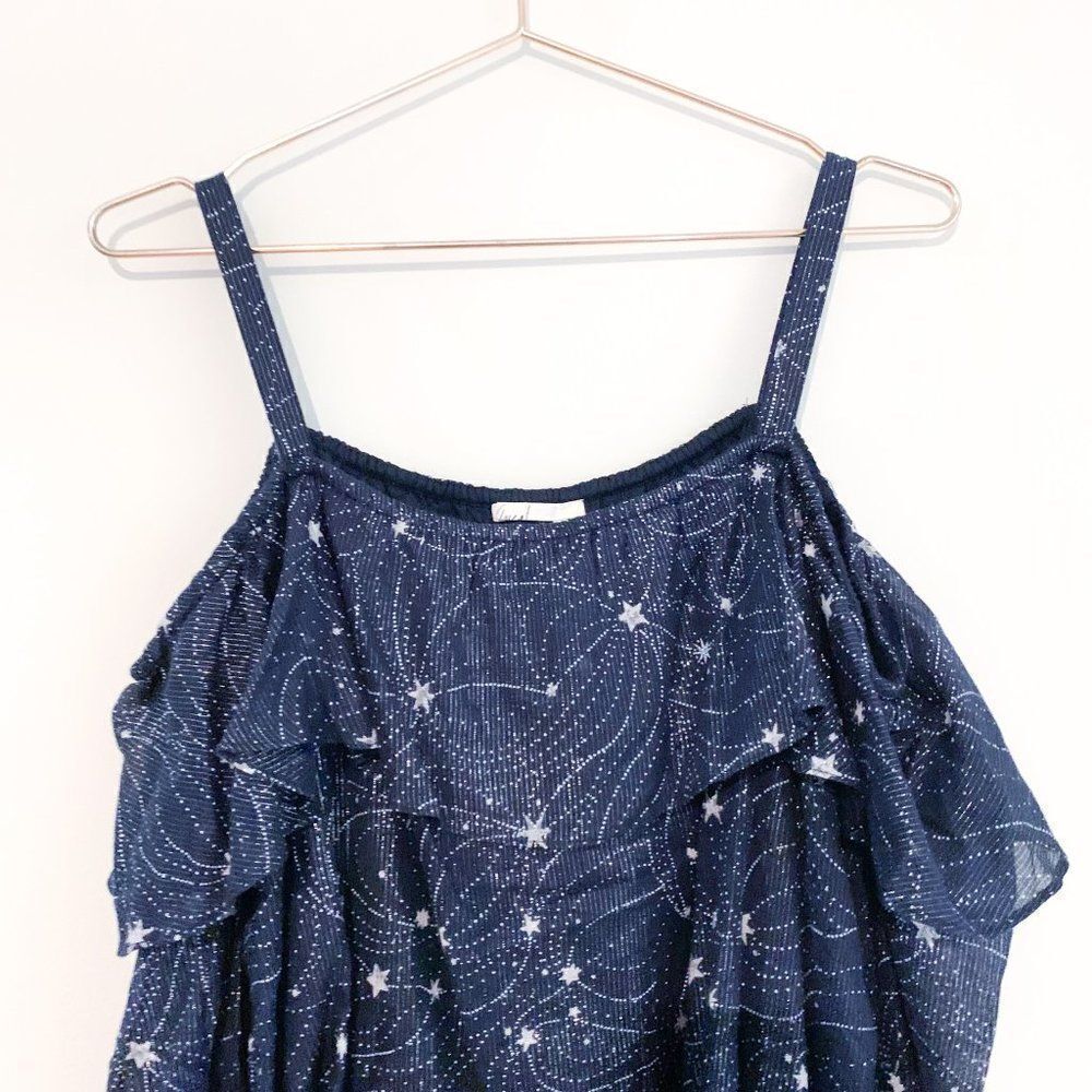 NWT Floreat Anthropologie Navy Blue Metallic Silver Star Cold Shoulder Top - Picture 4 of 11